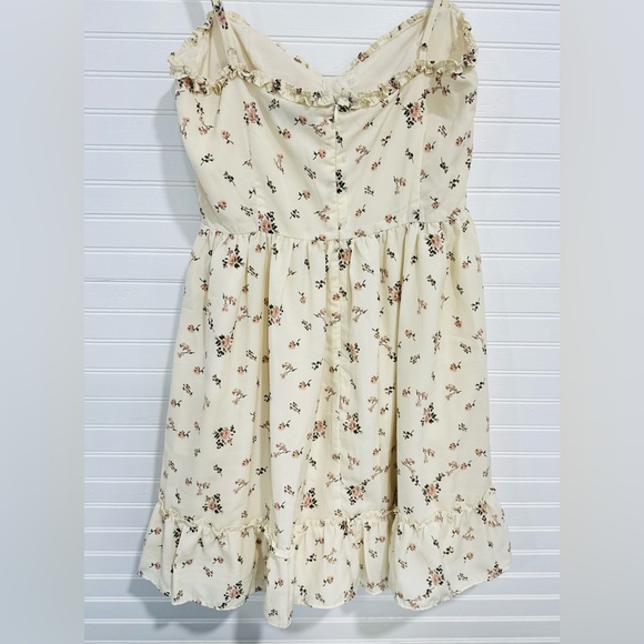 Lulus Romantic Muse Cream Floral Print Tie-Front Ruffled Mini Dress - Small - Picture 8 of 10